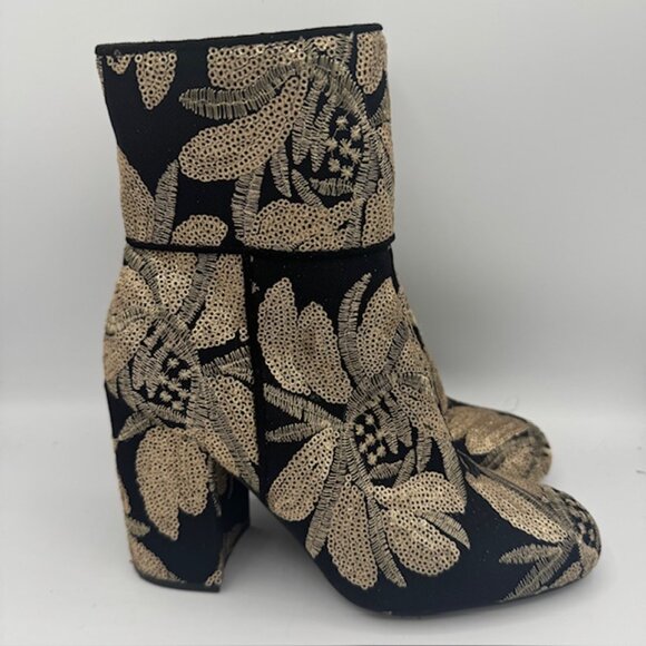 Steve Madden Goldie Black and Gold Metallic Sequin Embellished Booties Size 6.5 - Picture 3 of 7